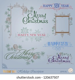 Vector set: Christmas and New Year's Inscription for decoration and design