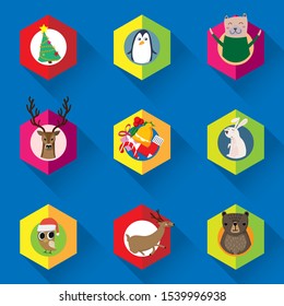 vector set of Christmas ornament, Christmas tree and cute cartoon animal character for winter seasonal decorated