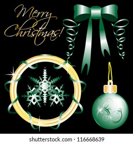 Vector set of Christmas ornaments and Christmas design elements isolated on black