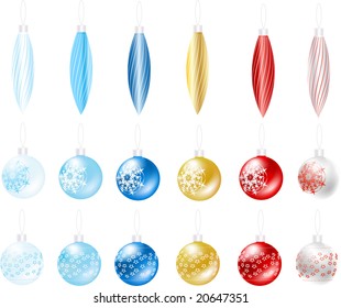 Vector - set of Christmas ornaments in various shapes and colors