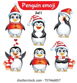 Vector set of christmas penguin characters. Set 1