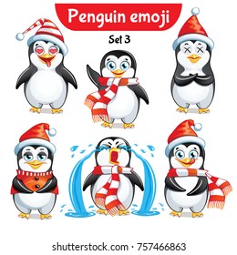 Vector set of christmas penguin characters. Set 5