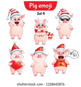Vector set of christmas pig characters. 
