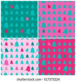 Vector set Christmas seamless pattern with silhouette bells.