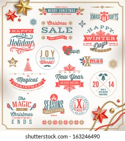 Vector set of Christmas signs emblems and Greetings