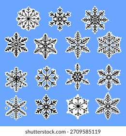 Vector conjunto de Navidades copos de nieve, lindos adornos congelados.
