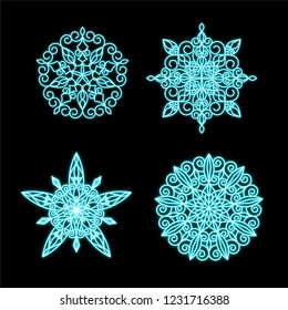 Vector set of christmas snowflakes neon icons. Modern design. 