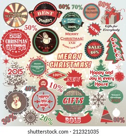 Vector set of Christmas stickers in retro style