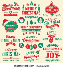 Vector set of Christmas symbols, labels, icons, elements and decoration