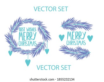 vector set of christmas text with elemens of tree
