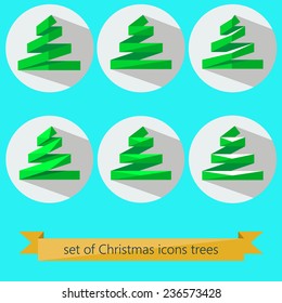 vector set of Christmas tree icons in flat style with long shadows