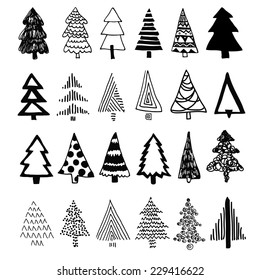 Vector set and Christmas tree  For Merry Christmas   Happy Hew Year  Isolated design background 