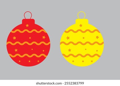 Vector set of Christmas tree ornaments isolated on white background. Colorful vivid Christmas balls in red, green, gold and pink colors.