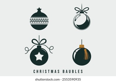Vector set of Christmas tree ornaments isolated on white background.