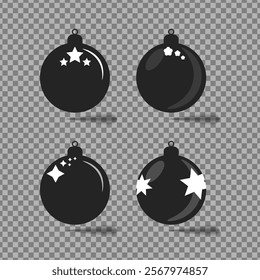 Vector set of Christmas tree ornaments isolated on png background. Different shapes of Christmas ornaments in black silhouette style.
Symbols icons set. Collection of vector illustrations.