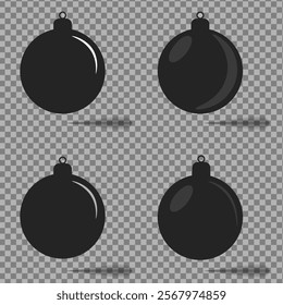 Vector set of Christmas tree ornaments isolated on png background. Different shapes of Christmas ornaments in black silhouette style.
Symbols icons set. Collection of vector illustrations.