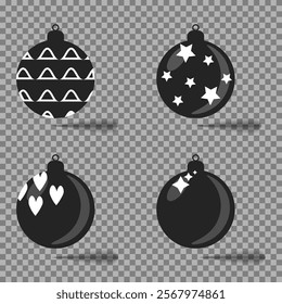 Vector set of Christmas tree ornaments isolated on png background. Different shapes of Christmas ornaments in black silhouette style.
Symbols icons set. Collection of vector illustrations.