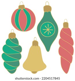 Vector set of Christmas tree toys in the doodle style