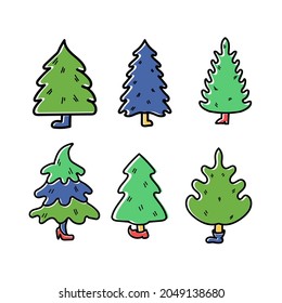 Vector set of Christmas trees for greeting design. New Year traditional symbol tree collection. Winter holiday.