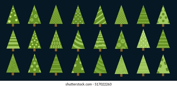 Vector Set of Christmas trees with ornaments.