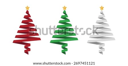 Vector set of Christmas trees in ribbon style
