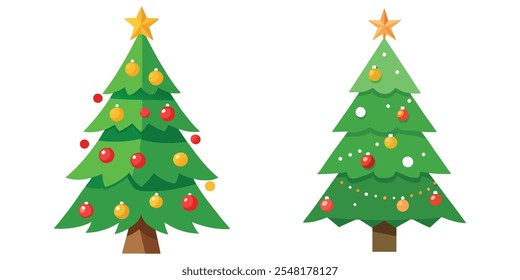 Vector set of christmas trees set and white background