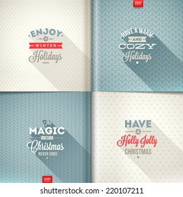 Vector Set Of Christmas Type Design With Long Shadow On A Different Backgrounds