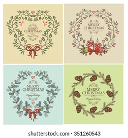 Vector set: Christmas  wreath . hand drawn 