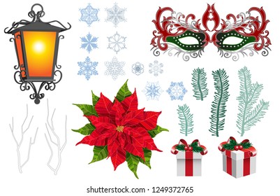Vector set of Christmas. Xmas engraved objects