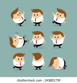 Vector Set of Chubby businessman characters with different action