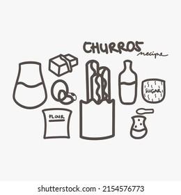 Vector set of Churros Cute Sticker Doodle Line Art