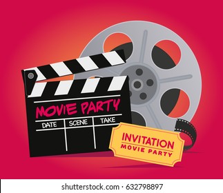 Vector set Cinema party popcorn, Cup, Cinema clap Design for an invitation, advertising of the festival, web banner