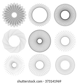 Vector Set of Circle Geometric Ornaments. Guilloche Rosettes Isolated. Ornamental Round Decor