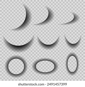 Vector set of circle shadow effects. Collection of oval translucent shadows isolated from background. Design element. Shadow for objects, frames and cards