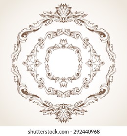 Vector set of circle vintage frames. Ornate frames and page decorations. There is place for text in the center.