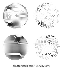 Vector set of circles from chaotic dots. Halftone and noisy speckle.