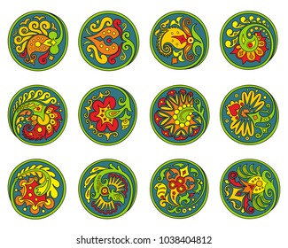 Vector set of circles with ethnic floral abstract elements