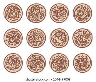 Vector set of circles with ethnic floral abstract elements