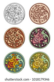 Vector set of circles with floral abstract elements