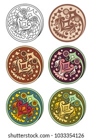 Vector set of circles with floral abstract elements