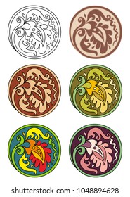 Vector set of circles with floral abstract elements