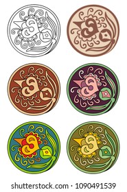Vector set of circles with floral abstract elements