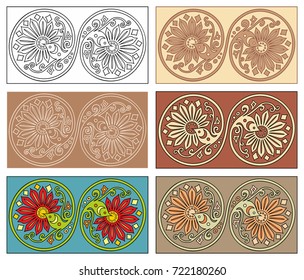 Vector set of circles with floral abstract elements