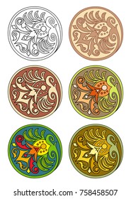 Vector set of circles with floral abstract elements