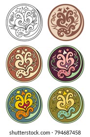 Vector set of circles with floral abstract elements