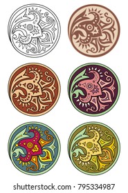 Vector set of circles with floral abstract elements
