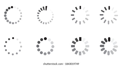 Vector set of circular progress icons. Bar indication for the site. Loading graphics for the application. Stock image.