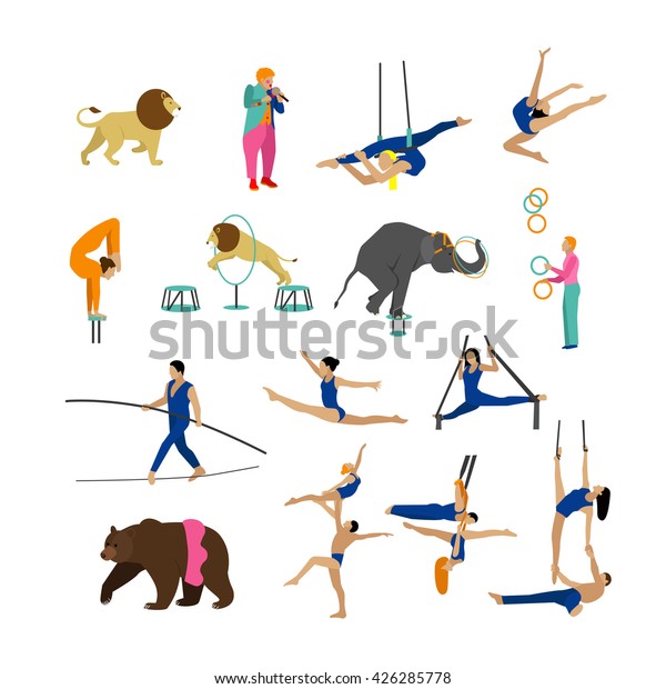 Vector Set Circus Artists Acrobats Animals Stock Vector (Royalty Free ...