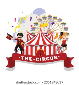 
vector set of circus characters and amusement park 