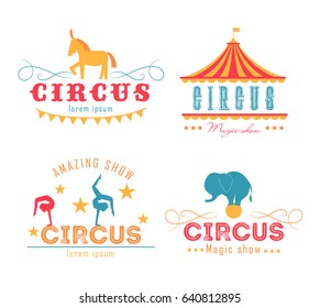 Vector set of circus logo, emblems, labels.   Elements for design on the circus theme. 